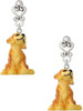 Resin Sitting Puppy - Filigree Heart Post Earrings