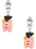 Resin Pink Pig Graduate - Filigree Heart Post Earrings