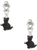 Resin Black Playing Cat - Filigree Heart Post Earrings