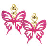 Acrylic Medium Cut Out Butterfly Magenta - Gold tone Filigree Heart Post Earrings