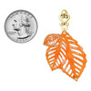 Acrylic Medium Triple Leaf Shimmer Orange - Gold tone Filigree Heart Post Earrings