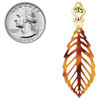 Acrylic Large Leaf Orange Brown - Gold tone Filigree Heart Post Earrings