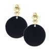 Acrylic 1 1/8" Disc Black - Gold tone Filigree Heart Post Earrings