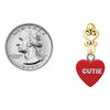 Acrylic Red "Too Cute / Cutie" Heart - Gold tone Filigree Heart Post Earrings