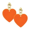 Acrylic Large Orange Heart - Gold tone Filigree Heart Post Earrings