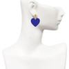 Acrylic Large Royal Blue Heart - Gold tone Filigree Heart Post Earrings