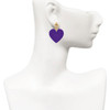 Acrylic Large Purple Heart - Gold tone Filigree Heart Post Earrings