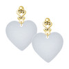 Acrylic Large Shimmer White Heart - Gold tone Filigree Heart Post Earrings