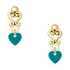 Acrylic Mini Teal Heart - Gold tone Filigree Heart Post Earrings