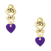 Acrylic Mini Purple Heart - Gold tone Filigree Heart Post Earrings