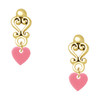 Acrylic Mini Pink Heart - Gold tone Filigree Heart Post Earrings