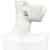 Acrylic Teal Cheer Megaphone - Gold tone Filigree Heart Post Earrings