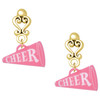 Acrylic Pink Cheer Megaphone - Gold tone Filigree Heart Post Earrings