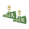 Acrylic Large Green Cheer Megaphone - Gold tone Filigree Heart Post Earrings