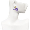 Acrylic Large Purple Cheer Megaphone - Gold tone Filigree Heart Post Earrings
