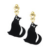 Acrylic Sitting Black Cat with Crystal Eyes - Gold tone Filigree Heart Post Earrings