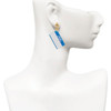 Acrylic Blue "Hello" Name Tag - Gold tone Filigree Heart Post Earrings
