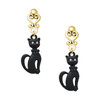 Tall Sitting Matte Black Cat - Gold tone Filigree Heart Post Earrings
