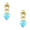 10mm Hot Blue Crystal Heart - Gold tone Filigree Heart Post Earrings