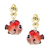 Resin Orange Fish - Gold tone Filigree Heart Post Earrings