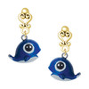 Resin Cute Blue Whale - Gold tone Filigree Heart Post Earrings