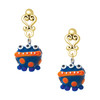 Resin Blue Alien with Orange Dots - Gold tone Filigree Heart Post Earrings