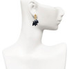 Resin Black Bull Terrier Dog - Gold tone Filigree Heart Post Earrings