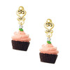 Resin Chocolate Cupcake with Pink Frosting - Gold tone Filigree Heart Post Earrings