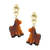 Resin Brown Pony - Gold tone Filigree Heart Post Earrings