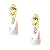 Resin White Big Ear Bunny - Gold tone Filigree Heart Post Earrings