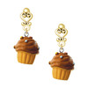 Resin Vanilla Cupcake with Chocolate Frosting - Gold tone Filigree Heart Post Earrings