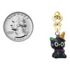 Resin Black Kitty Cat with Witch Hat - Gold tone Filigree Heart Post Earrings