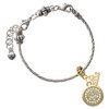 Gold-tone Disc with Crystal Peace Sign - Gold-tone Plated Twist Rope Bead Charm Dangle with Mini Year 2026