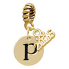 Gold-tone Disc 1/2'' Initial - p - Gold-tone Plated Twist Rope Bead Charm Dangle with Mini Year 2026