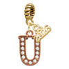 Rose Gold-tone Crystal Initial - U - Gold-tone Plated Twist Rope Bead Charm Dangle with Mini Year 2026
