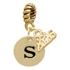 Gold-tone Disc 1/2'' Initial - s - Gold-tone Plated Twist Rope Bead Charm Dangle with Mini Year 2026
