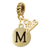Gold-tone Capital Letter - M - Pebble Disc - Gold-tone Plated Twist Rope Bead Charm Dangle with Mini Year 2026