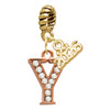 Rose Gold-tone Crystal Initial - Y - Gold-tone Plated Twist Rope Bead Charm Dangle with Mini Year 2026