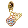 Rose Gold-tone Small Heart with Clear AB Crystals - Gold-tone Plated Twist Rope Bead Charm Dangle with Mini Year 2026