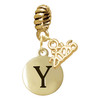 Gold-tone Capital Letter - Y - Pebble Disc - Gold-tone Plated Twist Rope Bead Charm Dangle with Mini Year 2026