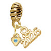 Gold-tone Mini Hot Blue Crystal Heart - Gold-tone Plated Twist Rope Bead Charm Dangle with Mini Year 2026