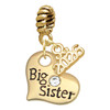 Gold-tone Large Big Sister Heart with Clear Crystal - Gold-tone Plated Twist Rope Bead Charm Dangle with Mini Year 2026