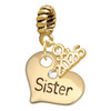 Gold-tone Large Sister Heart with Clear Crystal - Gold-tone Plated Twist Rope Bead Charm Dangle with Mini Year 2026