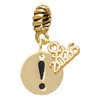 Gold-tone Disc 1/2'' - Symbol - Exclamation Point - ! - Gold-tone Plated Twist Rope Bead Charm Dangle with Mini Year 2026