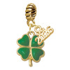 Gold-tone Opaque Green Lucky Four Leaf Clover - Gold-tone Plated Twist Rope Bead Charm Dangle with Mini Year 2026