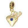 Gold-tone Large Blue Crystal Heart - Gold-tone Plated Twist Rope Bead Charm Dangle with Mini Year 2026