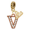Rose Gold-tone Crystal Initial - V - Gold-tone Plated Twist Rope Bead Charm Dangle with Mini Year 2026