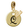 Gold-tone Large Disc Letter - Q - Gold-tone Plated Twist Rope Bead Charm Dangle with Mini Year 2026