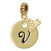 Gold-tone Large Disc Letter - V - Gold-tone Plated Twist Rope Bead Charm Dangle with Mini Year 2026