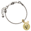 Gold-tone Large Disc Letter - V - Gold-tone Plated Twist Rope Bead Charm Dangle with Mini Year 2026
